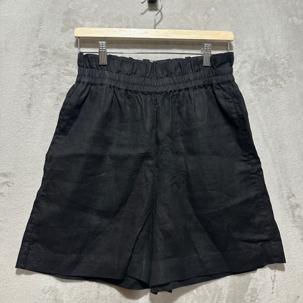 The Drop Black 100% Linen Paperbag Waist Pull On Shorts Medium TRI-SS21-WS-21